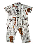 Boy's Chinese Calligraphy Short-sleeve Mandarin Suit