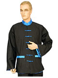Folding Sleeves Kung Fu Shirt with Contrastive Patch Color