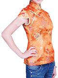 Short-sleeve Chrysanthemum Embroidery Mandarin Blouse