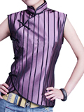 Sleeveless Vertical Stripes Mandarin Blouse