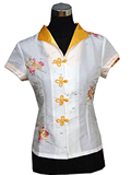 Short-Sleeved Floral Mandarin Blouse