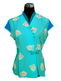 Short-Sleeve Rose and Butterfly Frog Mandarin Blouse